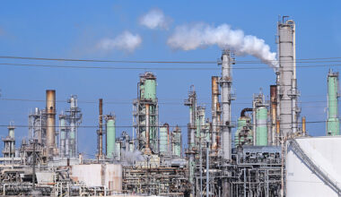A crude oil refinery can be seen on February 27, 2026, near the Port of Corpus Christi, Texas.