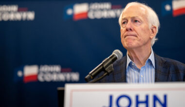 Sen. John Cornyn speaks to reporters at the Austin Marriott Downtown on Tuesday in Austin, Texas. (Brandon Bell/Getty Images)