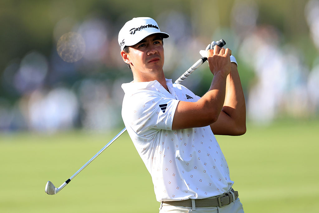 PONTE VEDRA BEACH, FLORIDA - MARCH 14: Michael Thorbjornsen of the United States hits his second shot on the 16th hole during the third round of THE PLAYERS Championship 2026 at THE PLAYERS Stadium course at TPC Sawgrass on March 14, 2026 in Ponte Vedra Beach, Florida. (Photo by David Cannon/Getty Images)