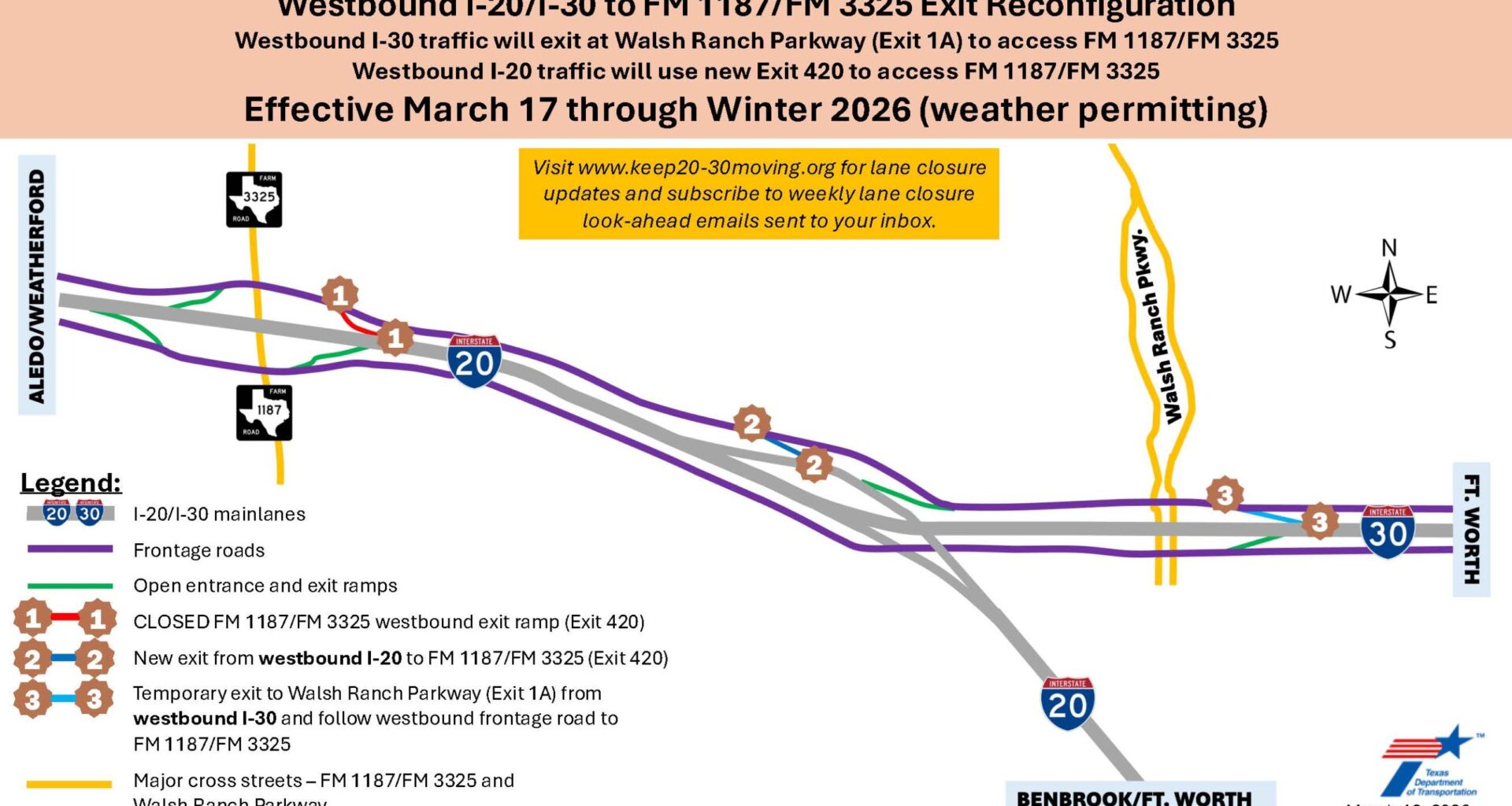 I-20 exit near Aledo closed for months as TxDOT road construction continues