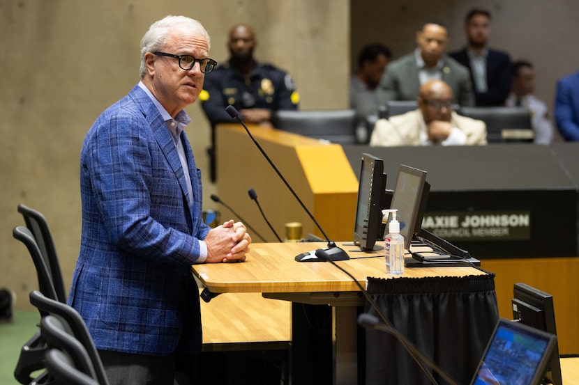 Shawn Todd speaks about the City Hall building during the open mic of a city council meeting...