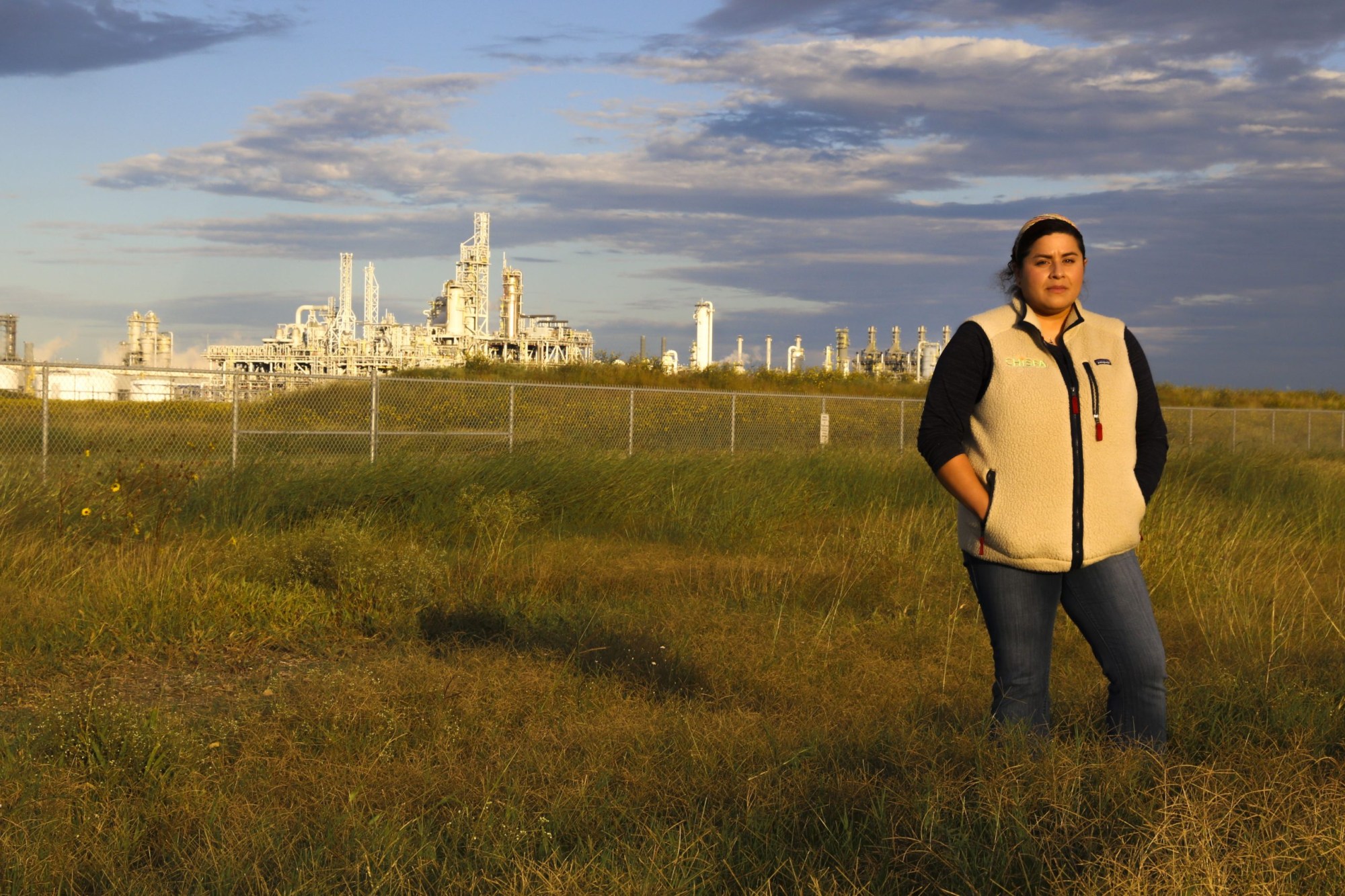 Elida Castillo, an environmental organizer from San Patricio Country, outside Gulf Coast Growth Ventures, a new $10 billion plastics plant owned by ExxonMobil and the Saudi Basic Industries Corp.