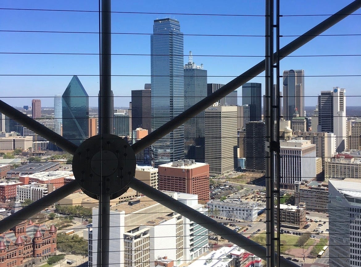 Looking out over Downtown Dallas from Reunion Tower