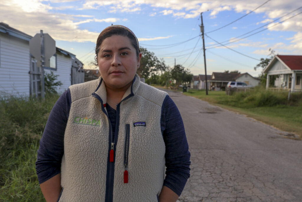 Elida Castillo on a city street near her home in Taft. Credit: Dylan Baddour