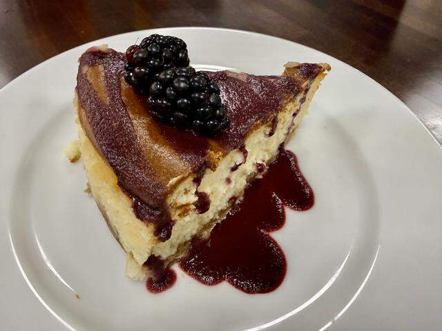 Blackberry cheesecake at K & K Cafe in White Settlement, Texas, seen March 28, 2026.