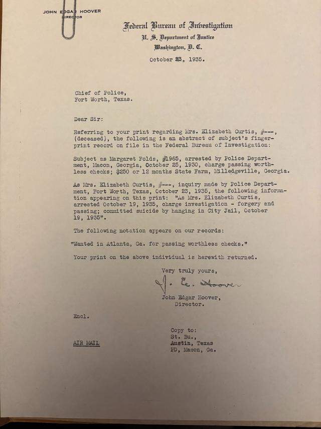 A letter signed by FBI Director J. Edgar Hoover.