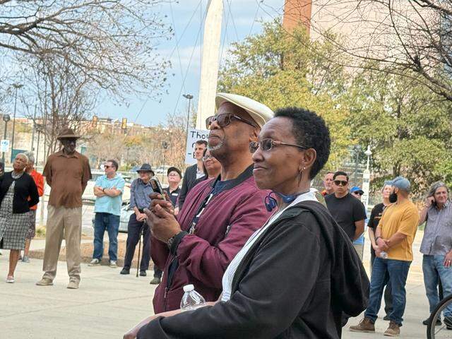 Jacqualyne Johnson and Anthony Johnson Sr. at the rally on Sunday, March 1, in downtown Fort Worth.