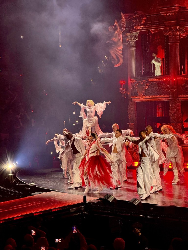 Lady Gaga on stage at Myahem Ball performing "Bad Romance" 