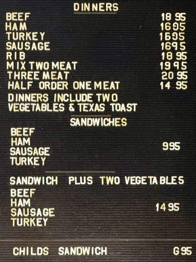 The old-time felt menu board at David’s Barbecue in Pantego, seen Feb. 27, 2026.