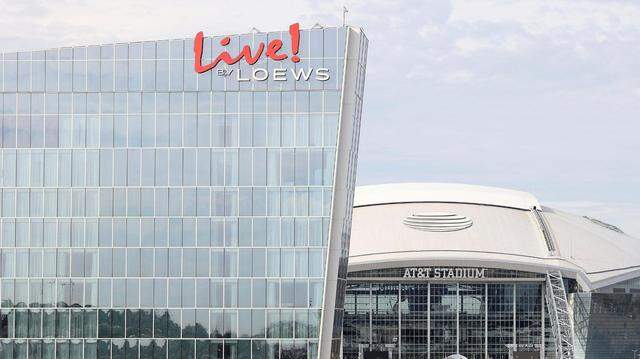 Texas Live! and Live! by Loews sit in the center of the entertainment district in Arlington, surrounded by Globe Life Field and At&T Stadium.