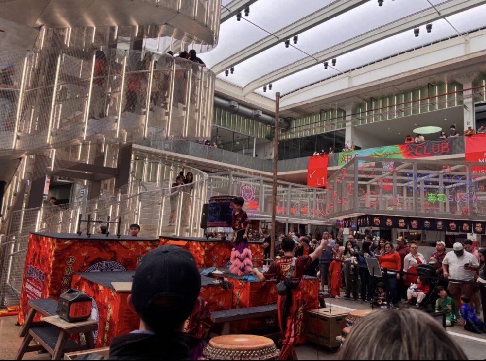 The Soaring Phoenix Dragon and Lion Dance Association performs at the POST Houston on Feb. 15, 2026.