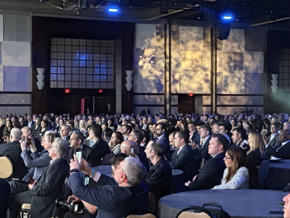 CERAWeek attendees listen to remarks from Venezuelan opposition leader and Nobel Nobel Peace Prize winner María Corina Machado on Tuesday, March 24, 2026.