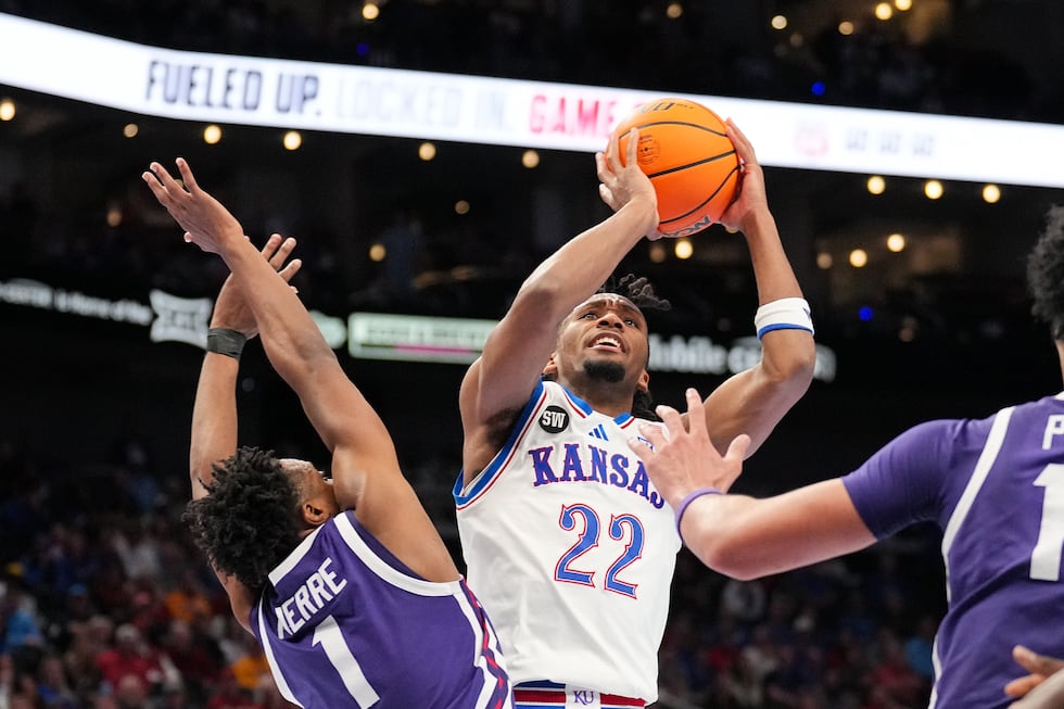 The Kansas Jayhawks compete against the TCU Horned Frogs during the Phillips 66 Big 12 Men’s...