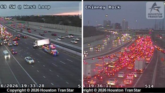Major backups on Southwest Freeway after heavy truck accident near Loop 610