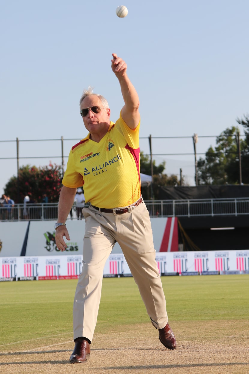 Dallas business mogul Ross Perot Jr., demonstrating his form in a game of Major League Cricket.
