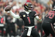 FILE - Arizona Cardinals quarterback Kyler Murray (1) throws a pass during the first half of...