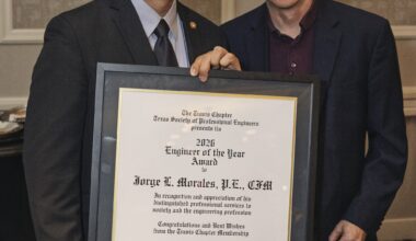 Jorge Morales presented the award for Engineer of the Year by The Travis Chapter Texas Society of Professional Engineers.