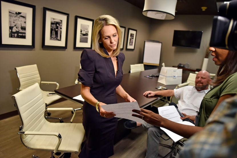 Evening news anchor Meredith Land at work at NBC Channel 5, photographed in 2018.