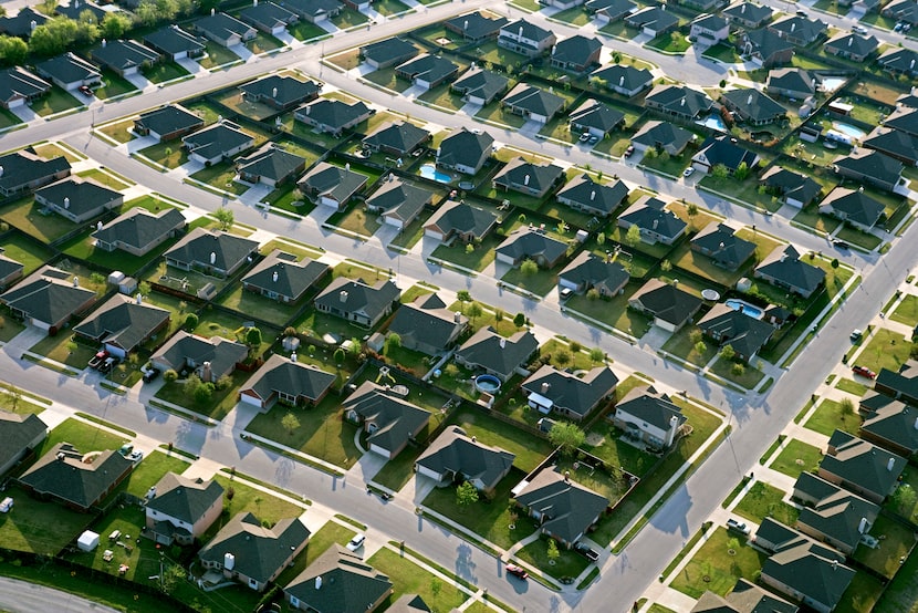 Aerial of suburban neighborhood