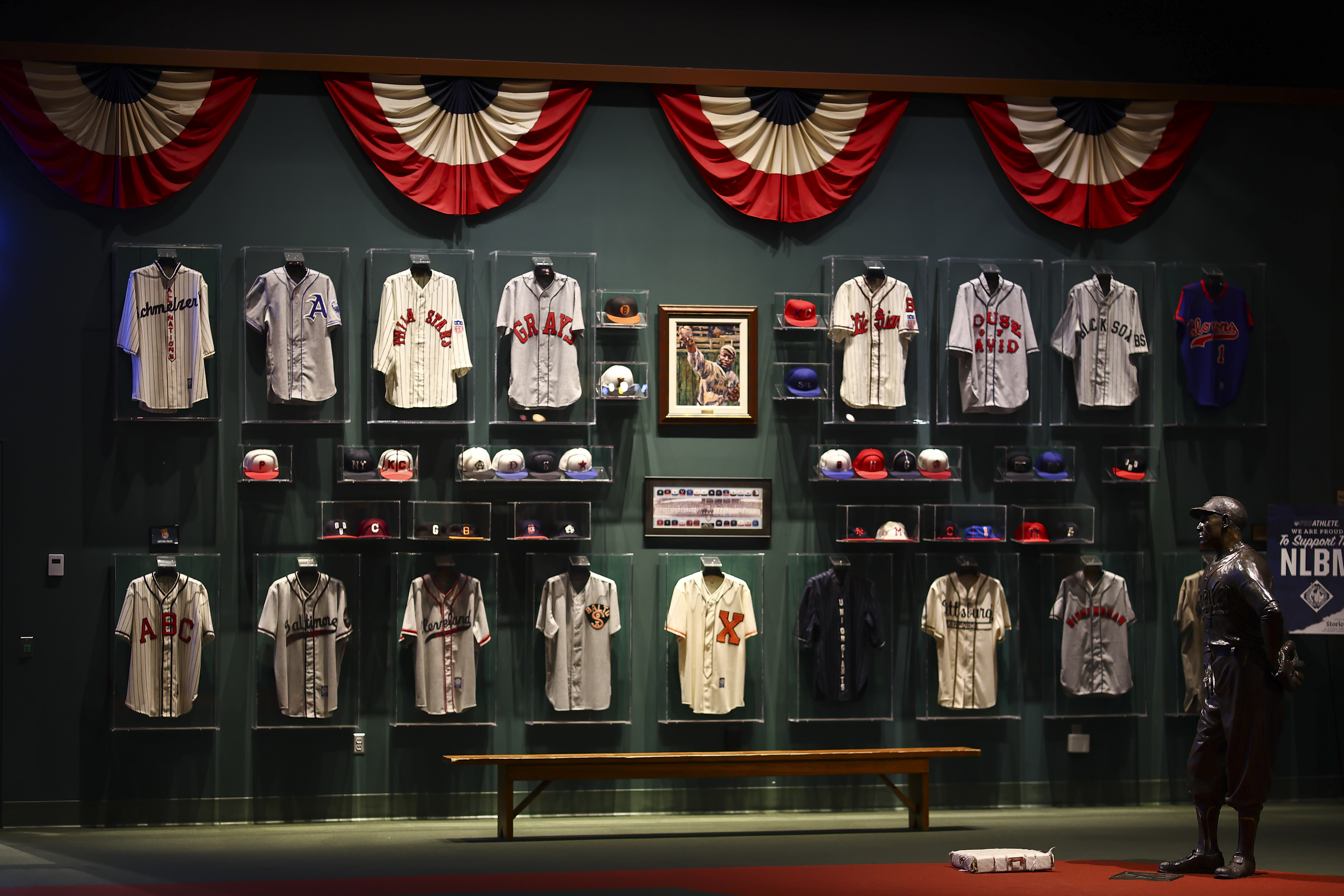 Jerseys on display at the Negro Leagues Baseball Museum