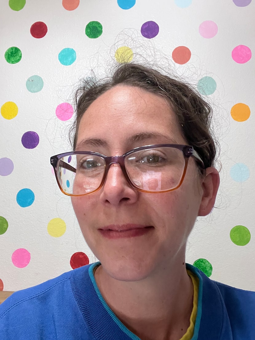 The dots behind artist Mary German bring to mind her whimsical Confetti collection.