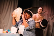 ​In Echo Theatre's "You Must Wear a Hat," Dahlia Parks (left) stars as Weeks and Cameron...