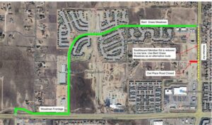 Map of traffic modifications at Meridian Drive between Bent Grass Meadows and Owl Place