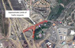 Map showing approximate limits of traffic impacts