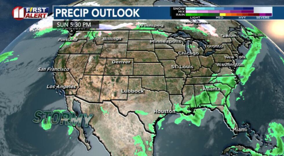 Developing system to the west expected to move closer and increase storm chances early next week.