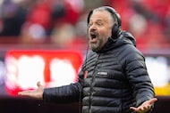 FILE - Nebraska head coach Matt Rhule disputes a referee's call after Nebraska made a safety...