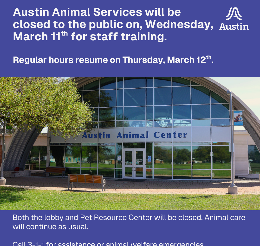 Graphic that summarizes Animal Services' closure details.
