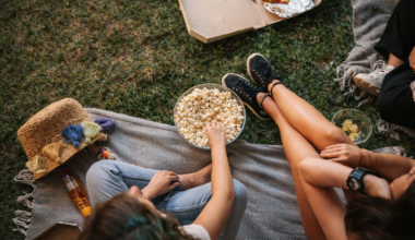 Outdoor movie night at college