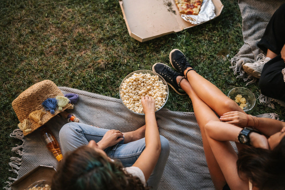 Outdoor movie night at college