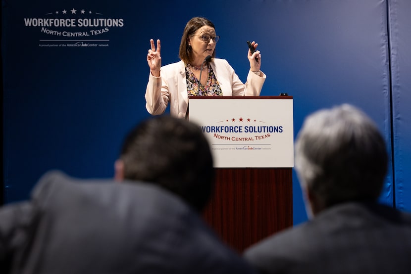 Pia Orrenius, Federal Reserve Bank of Dallas labor economist, gives a keynote speech during...