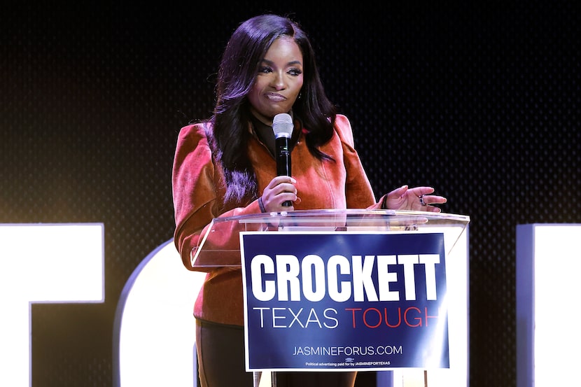 Primary candidate for U.S. Senate, Rep. Jasmine Crockett, D-Texas, speaks to her supporters...