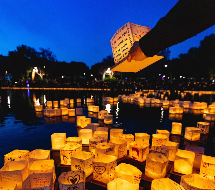 Panther Island Pavilion will glow with thousands of floating lanterns as the Water Lantern...