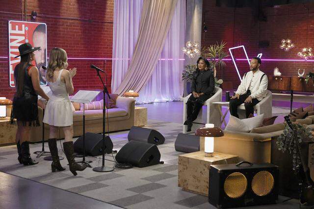 Kendra Remedios, Natasha Blaine, Muni Long and John Legend on Season 29, Episode 5 of NBC’s “The Voice.”