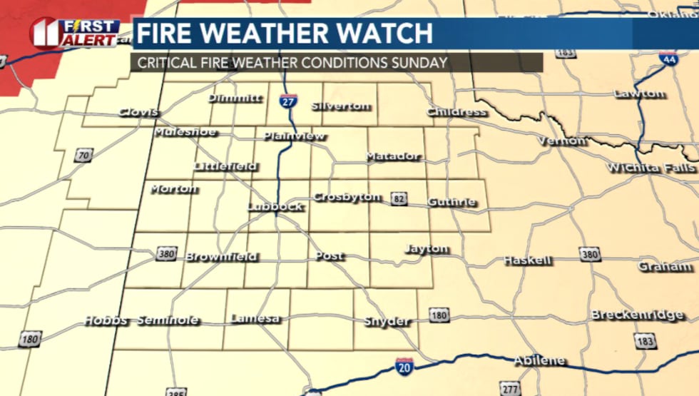 Fire Weather Watch is in effect for the entire forecast area between 7 AM and 9 PM CDT Sunday.