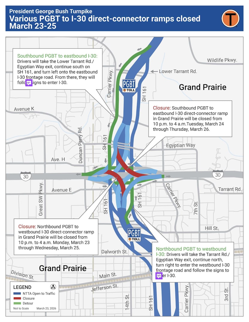 President George Bush Turnpike overnight closures this week.