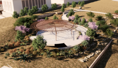 Students at The University of Texas at El Paso will soon be able to study, socialize and relax in a beautiful natural park located at the center of campus. Today UTEP President Heather Wilson unveiled plans for the arroyo, including a large pavilion and gathering area that offers seating and shade; a bridge that spans across the arroyo, connecting Texas Western Hall to the Union; installation of an owl sculpture from the home of artist Tom Lea; and terraced lawns and a tree grove outside of newly completed Texas Western Hall.