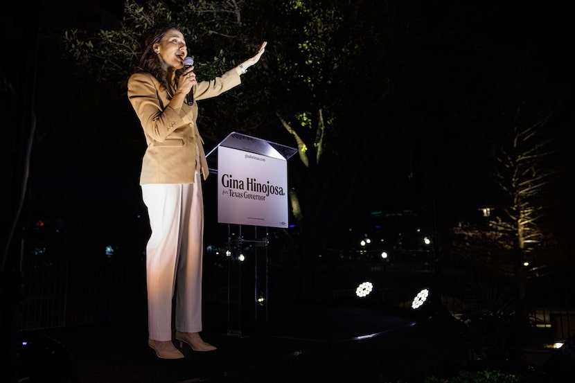 Gina Hinojosa gives a victory speech at a primary election watch party held at The Creamery...