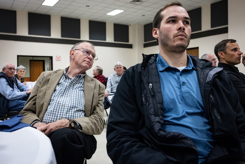 Attorneys B.F. Hicks, left, and Wyatt Hinson listen to a presentation on direct lithium...