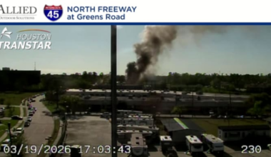 Burning tires outside small shopping center in Greenspoint-area of Houston prompts firefighter response