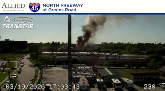 Burning tires outside small shopping center in Greenspoint-area of Houston prompts firefighter response