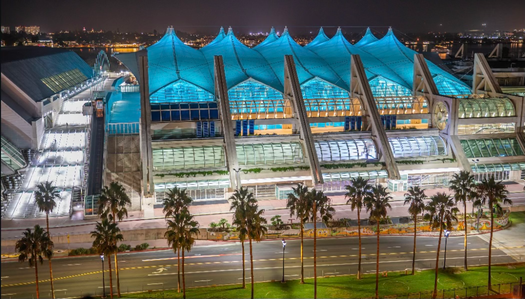 The San Diego Convention Center lit up teal for Long COVID Awareness Day.