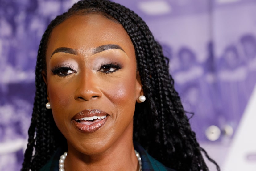 Former judge Amber Givens speaks during a news conference at Antioch Fellowship Church,...