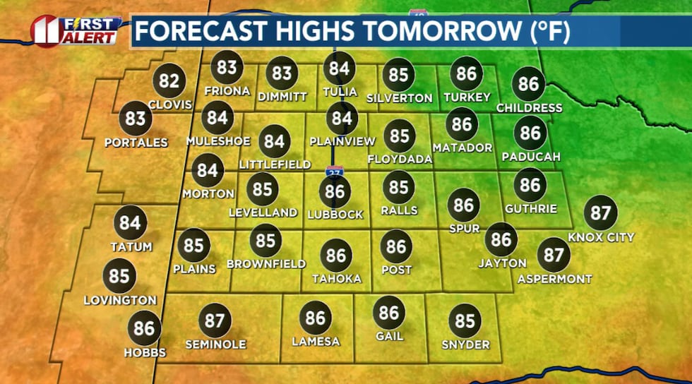 Tuesday afternoon temperatures will peak 20 to 25 degrees above average for early March.