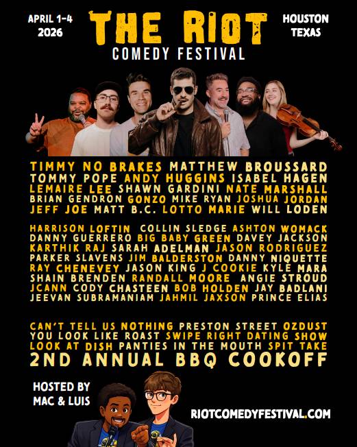 Image shows the program for The Riot Comedy Festival in Houston. 