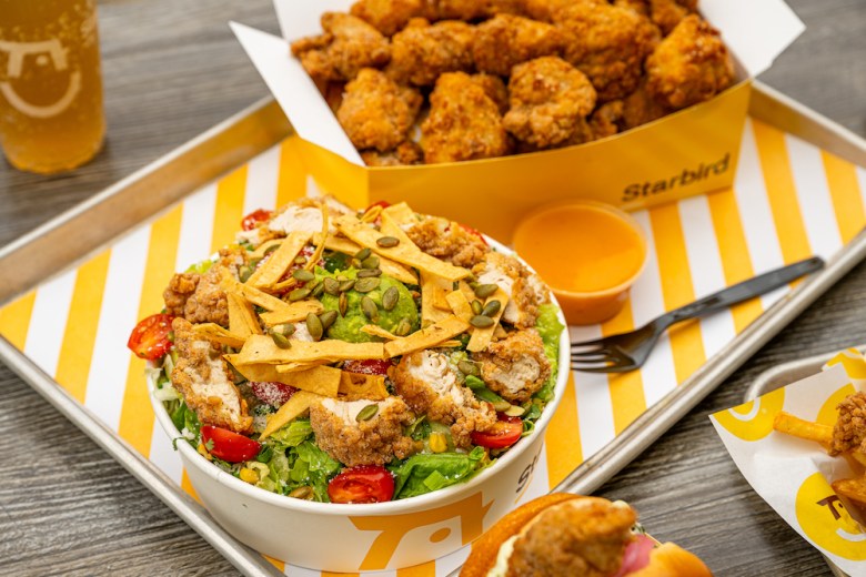 Starbird's entrees include nuggets and salads along with sandwiches and tenders.