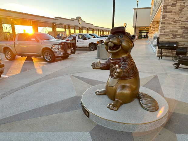 The Buc-ee's beaver statue stands outside the Buc-ee's store Thursday, April 4, 2024, in Johnstown, Colo. (AP Photo/David Zalubowski)